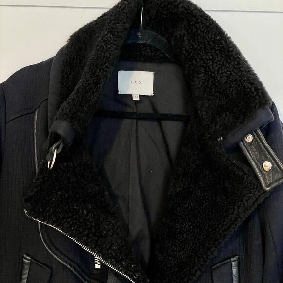 IRO Notting Sherpa Fur Shearling Cotton Jacket Coat Biker Moto Motorcycle sz 34 - Picture 6 of 14